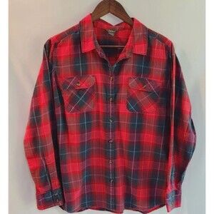 Eddie Bauer Womens 100% Cotton Lightweight Fleece Pink Plaid Button Up Size XL